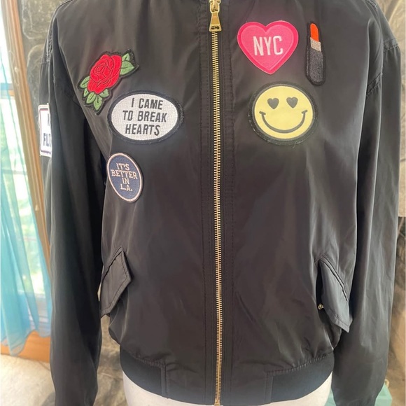 Express Jackets & Blazers - Express Black Bomber Jacket w/ Colorful PatchesI Came To Break Hearts Women’s XS